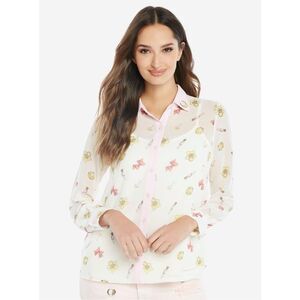 SAILOR MOON Women’s White Pink Long Sleeve Allover Print Button Up Blouse XS